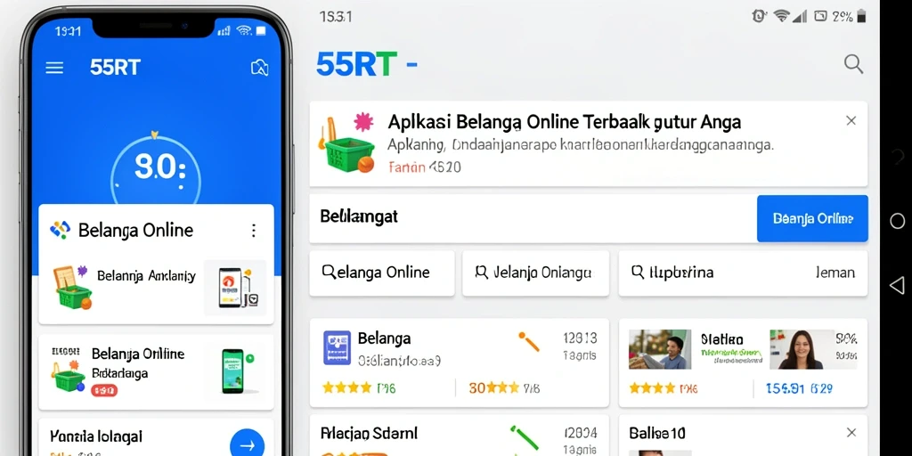 Screenshot utama dari antarmuka aplikasi 55RT untuk belanja online.