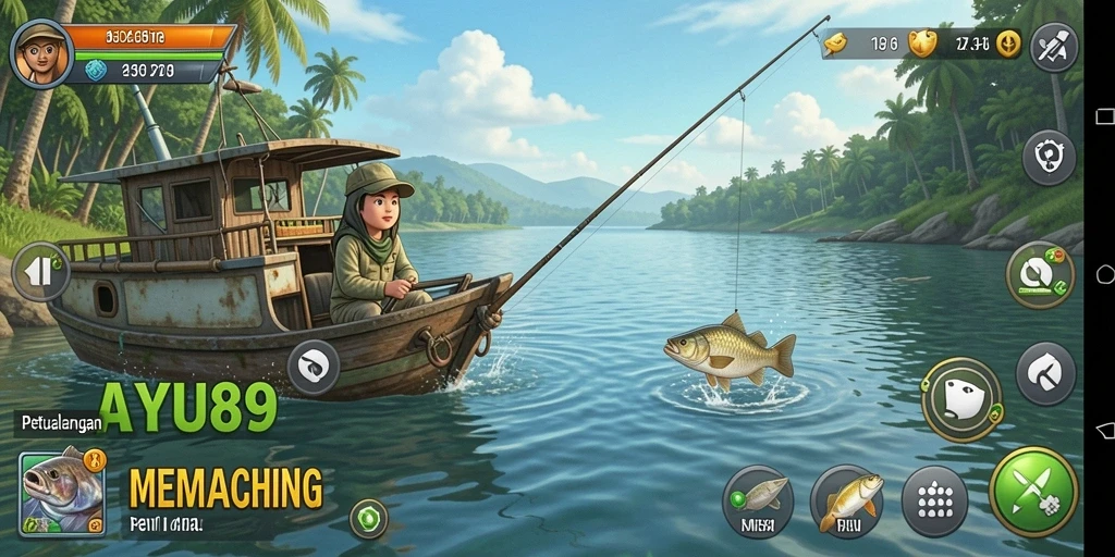 Tampilan antarmuka AYU89 dengan fitur memancing yang interaktif dan menarik.