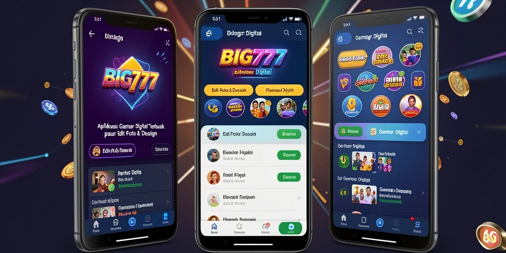 Antarmuka aplikasi BIG777 yang menarik dengan fitur Gambar Digital.