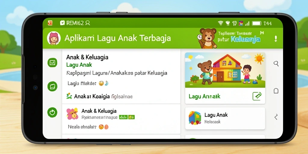 Screenshot antarmuka aplikasi REMI62 dengan pilihan lagu anak.