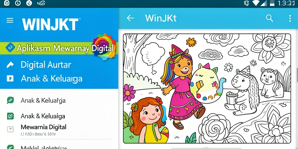 Tampilan antarmuka aplikasi WINJKT saat mewarnai digital yang interaktif.